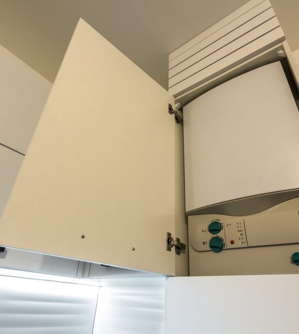 Home gas water heater boiler in kitchen furniture for apartment of home heating